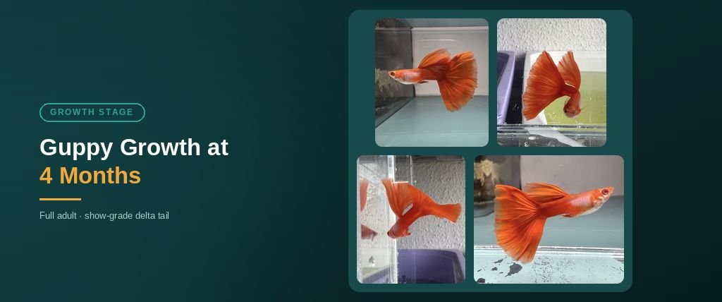 4 month old guppy at full size and show-quality colour