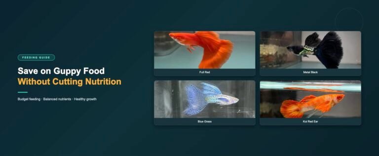 Guppy strains for budget-friendly feeding: full red, metal black, blue grass and koi red ear